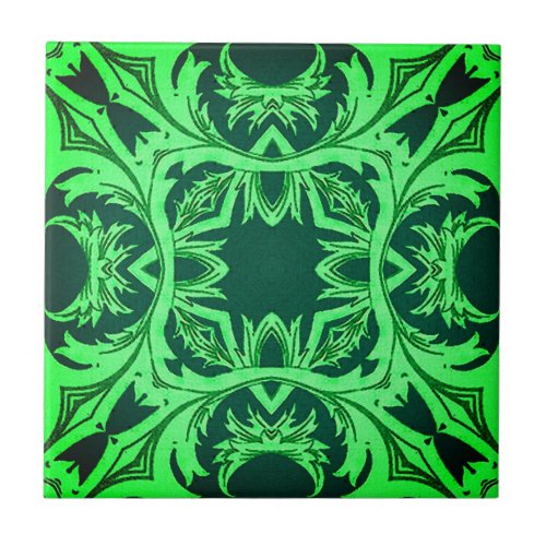 Ornate Arabesque Pattern _ Emerald Green   Ceramic Tile