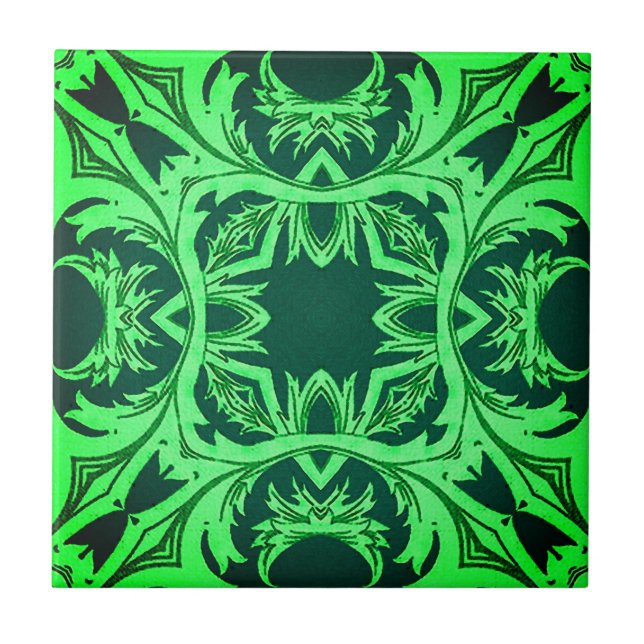 Ornate Arabesque Pattern - Emerald Green   Ceramic Tile (Front)
