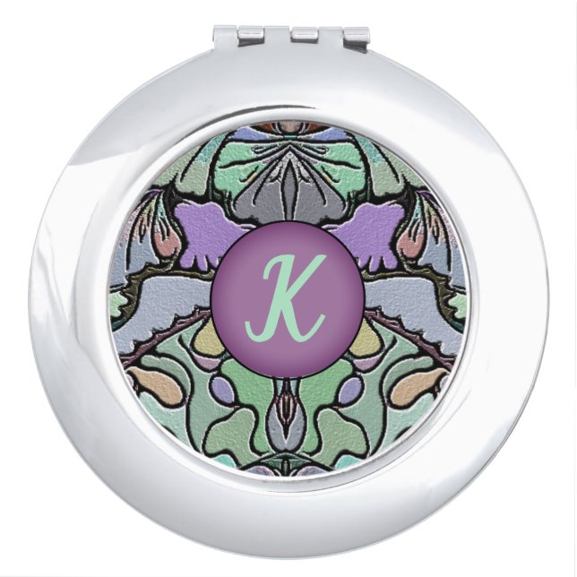 Ornate Art Deco Pattern Monogram Compact Mirror (Front)