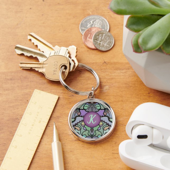 Ornate Art Deco Pattern Monogram Keychain (Desk)