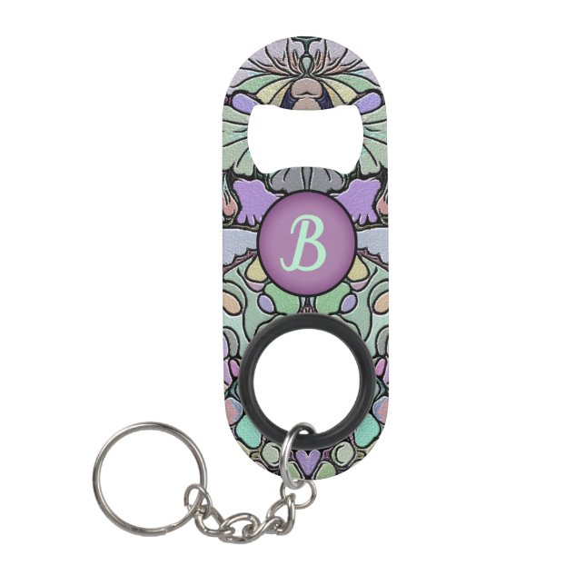 Ornate Art Deco Pattern Monogram Keychain Bottle Opener (Front)