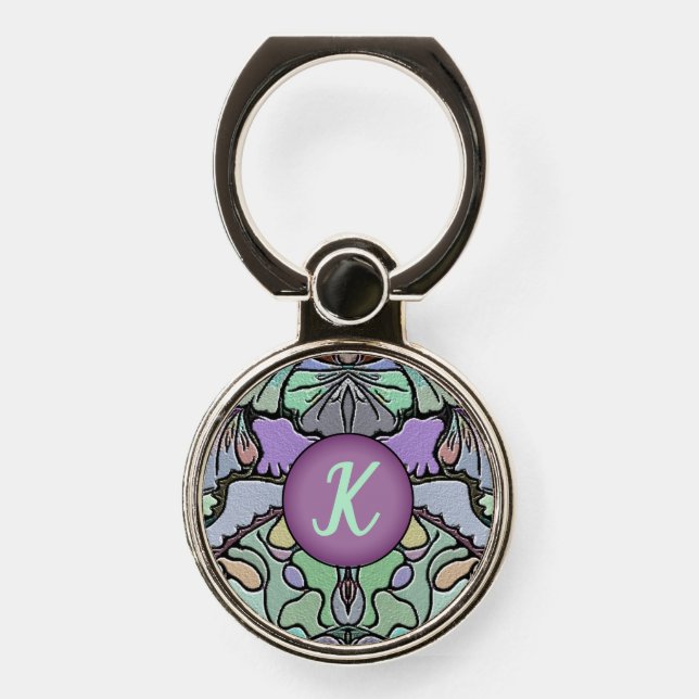 Ornate Art Deco Pattern Monogram Phone Ring Stand (Front)