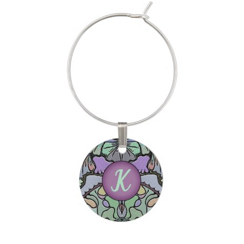 Ornate Art Deco Pattern Monogram Wine Charm