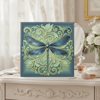 Ornate Art Nouveau Dragonfly Pat#12 Blue ID1222 Ceramic Tile