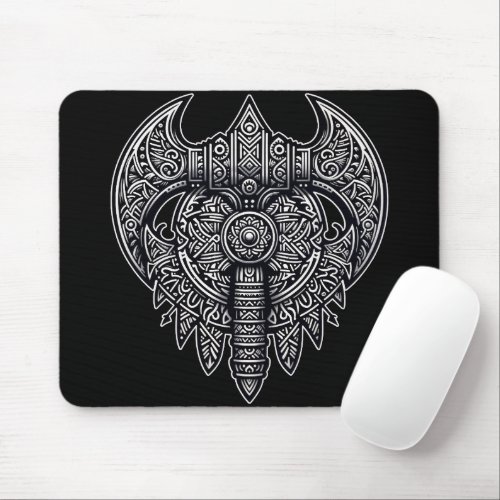 Ornate Axe and Shield Art Mouse Pad