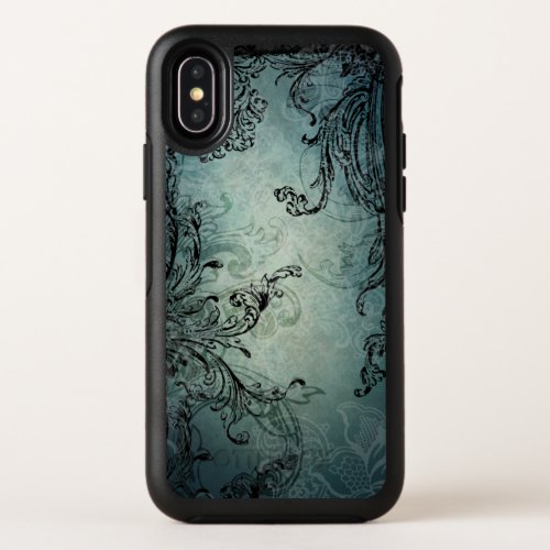Ornate Baroque Black Swirls on Blue Background OtterBox Symmetry iPhone X Case