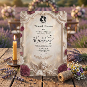 Ornate Baroque Cherub & Rose Vintage Wedding Invitation