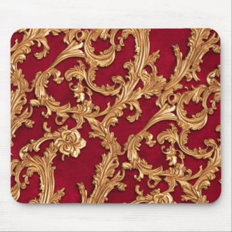 Ornate Baroque Golden Floral Damask Red Velvet