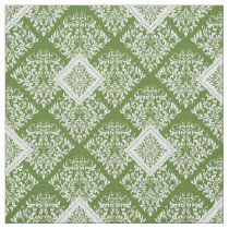 ornate baroque green White Damask Fabric