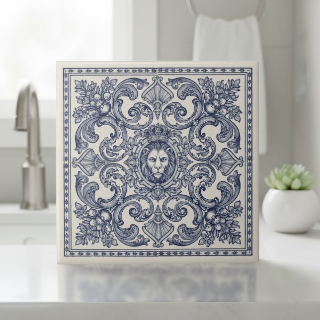 Ornate Baroque Pattern Pat#1 Blue Ivory ID1194 Ceramic Tile (Creator Uploaded)