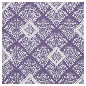 ornate baroque purple White Damask Fabric