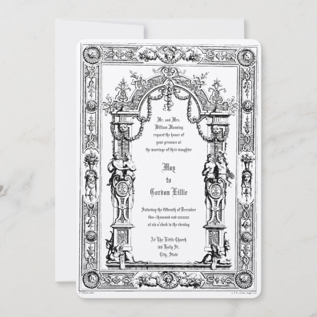 Ornate Baroque Rococo Style Double Frame Wedding Invitation (Front)
