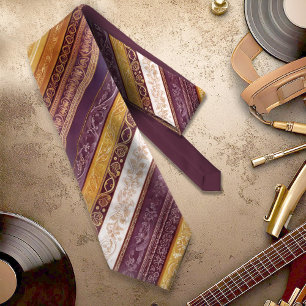 Ornate Baroque Stripes Burgundy Gold ID1095 Neck Tie