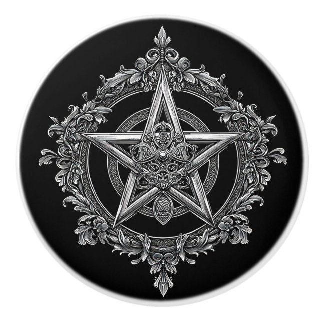 Ornate Baroque Style Gothic Pentagram Ceramic Knob (Front)