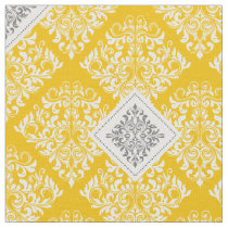 ornate baroque yellow gray Damask Fabric