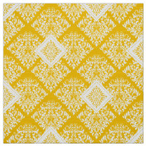 ornate baroque yellow White Damask Fabric