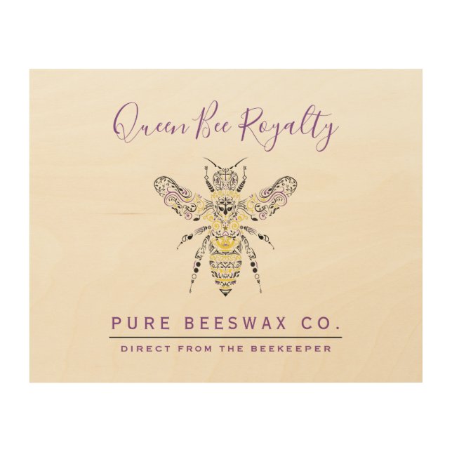 Ornate Bee Custom Beeswax Logo Wood Wall Art (Front)