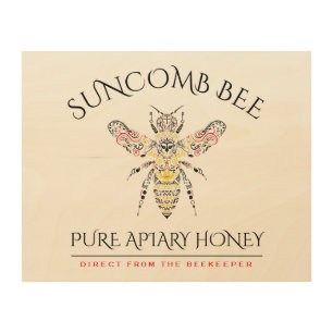 Ornate Bee Custom Honey Logo Wood Wall Art