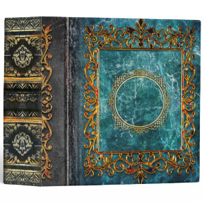Ornate Bejeweled Celtic Teal Marble Ancient Tome 3 Ring Binder