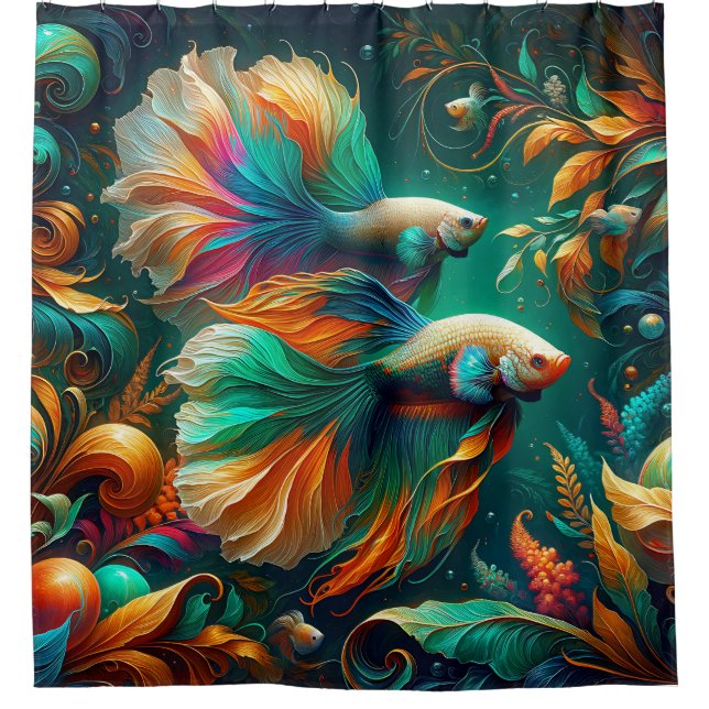 “Ornate Betta Fish Fantasy Art” Shower Curtain (Front)