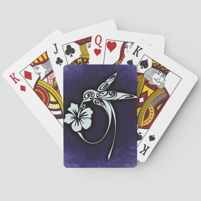 Ornate Bird on Deep Blue Poker Cards (Back)