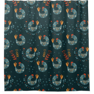 Ornate Bird Pattern Shower Curtain