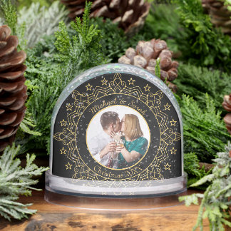Ornate Black and Gold Frame Custom Photo Snow Globe