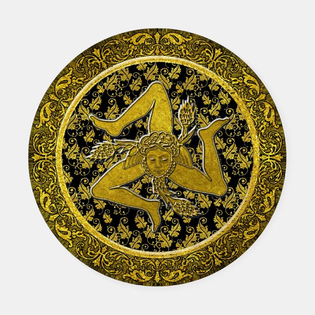 Ornate Black and Gold Trinacria Coaster Set (Single)