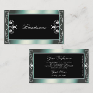 Ornate Black and Teal Squiggled Sparkling Diamonds Business Card