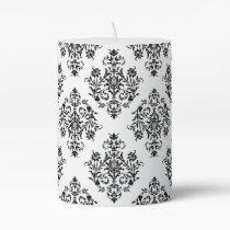 Ornate black and white Damask Pillar Candle
