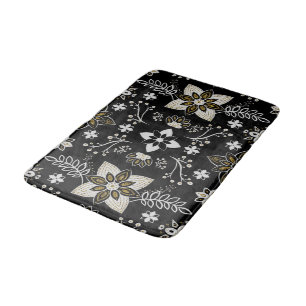Ornate black and white floral pattern  bath mat