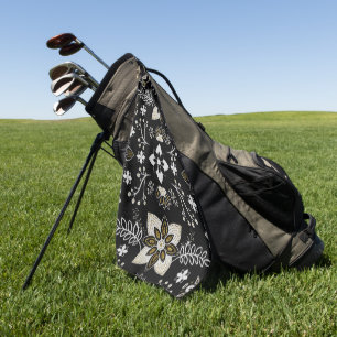 Ornate black and white floral pattern  golf towel