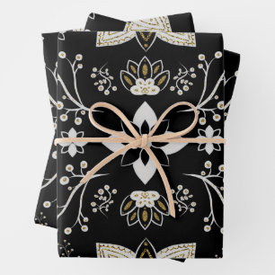 Ornate black and white floral pattern  wrapping paper sheets