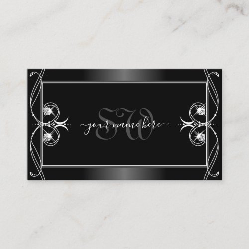 Ornate Black and White Sparkling Diamonds Initials Business Card