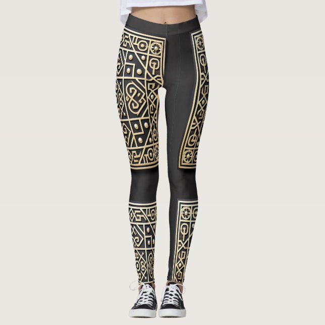 Ornate Black & Gold Baroque Leggings (Front)
