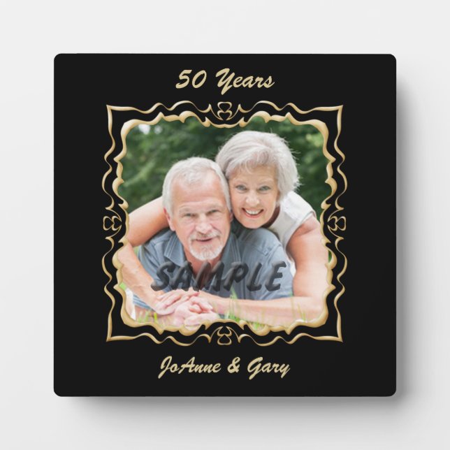 Ornate Black Gold Frame Anniversary Photo Plaque (Front)