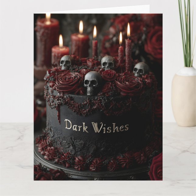 Ornate Black Gothic Celebration Cake Card (Front)