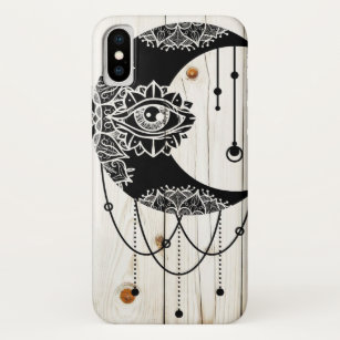 Ornate black moon eye mandala faded wood planks  iPhone x case
