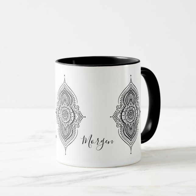 Ornate Black Paisley Mandala Mug (Front Right)