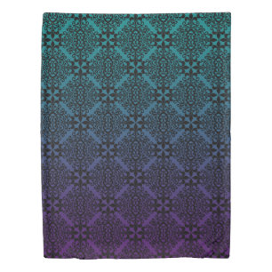 Ornate Black Purple And Teal Damask With Gradient Duvet Cover
