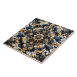 Ornate Blue and Gold Floral Tile Design<br><div class="desc">This captivating tile pattern showcases an elaborate display of floral motifs intertwined with elegant scrolls. The rich blue and shimmering gold colors create a luxurious ambiance,  ideal for enhancing any interior space or artistic decor.</div>