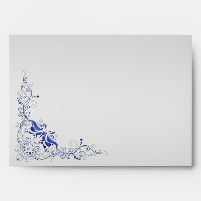 Ornate Blue and Silver Floral Swirls 5x7 Envelope (Front)