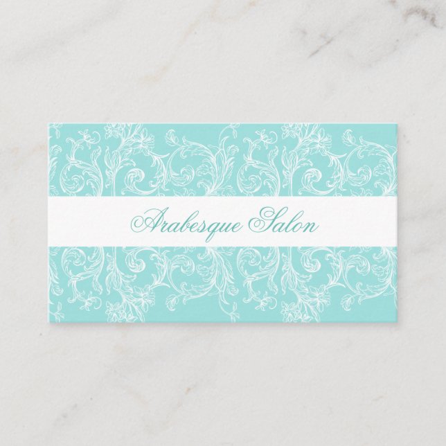 Ornate Blue and White Business Card (Front)