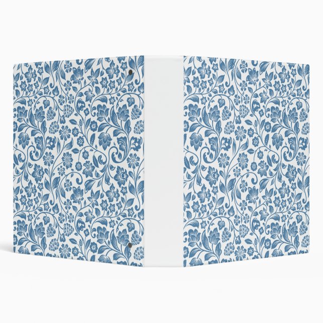 Ornate Blue and White Floral Vines Pattern 3 Ring Binder (Background)