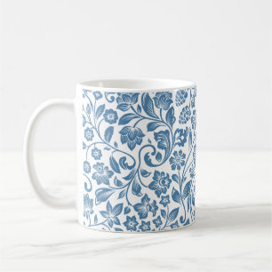 Ornate Blue and White Floral Vines Pattern Coffee Mug