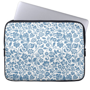 Ornate Blue and White Floral Vines Pattern Laptop Sleeve