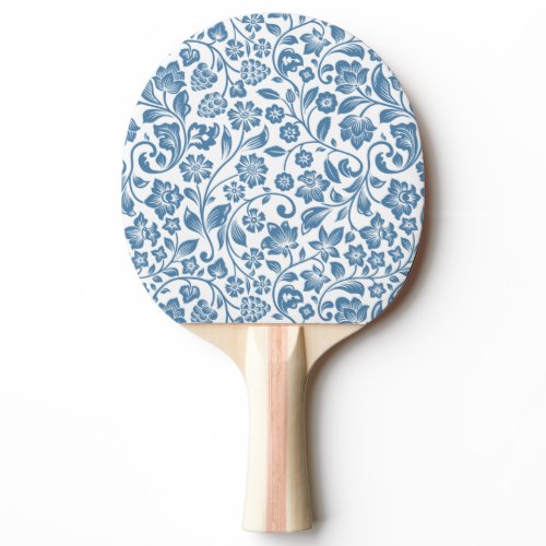 Ornate Blue and White Floral Vines Pattern Ping Pong Paddle