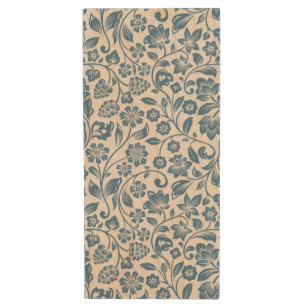 Ornate Blue and White Floral Vines Pattern Wood Flash Drive