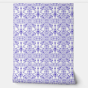 Ornate Blue and White Mediterranean Wallpaper Wallpaper