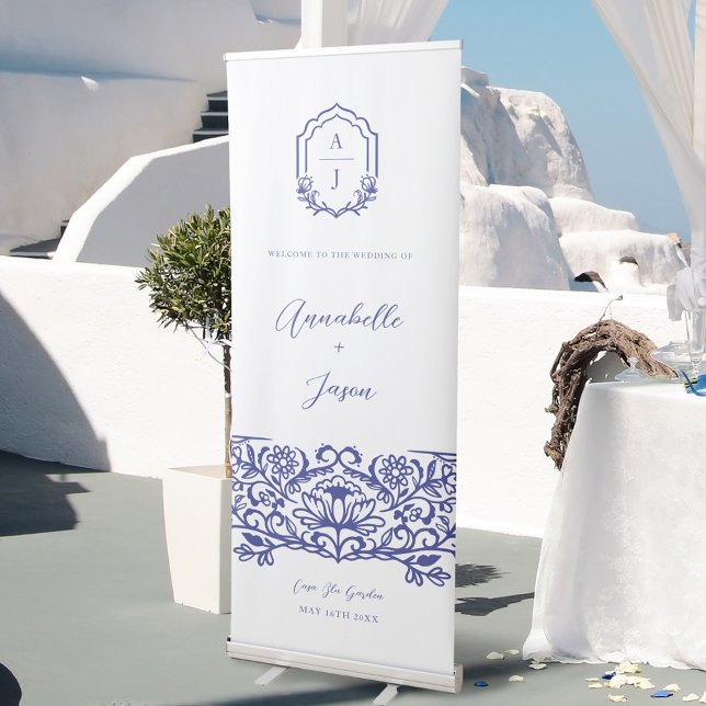 Ornate Blue Decorate Floral Design Greece Wedding  Retractable Banner (Ornate Blue Decorate Floral Design Greece Wedding Retractable Banner)